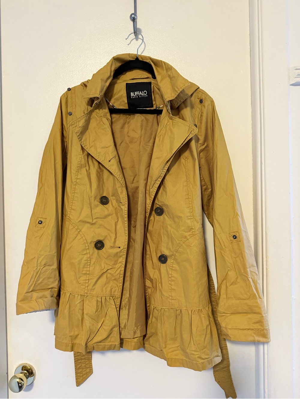 Buffalo David Bitton Mustard Ruffle-Hem Trench Coat
